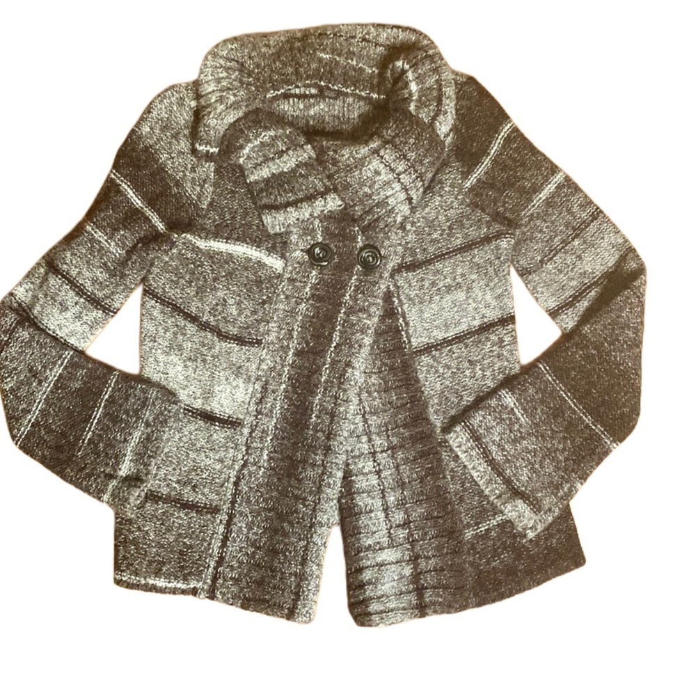 Marisa Christina Charcoal Grey Plaid Wool Sweater Cardigan Jacket size Large - Picture 1 of 9